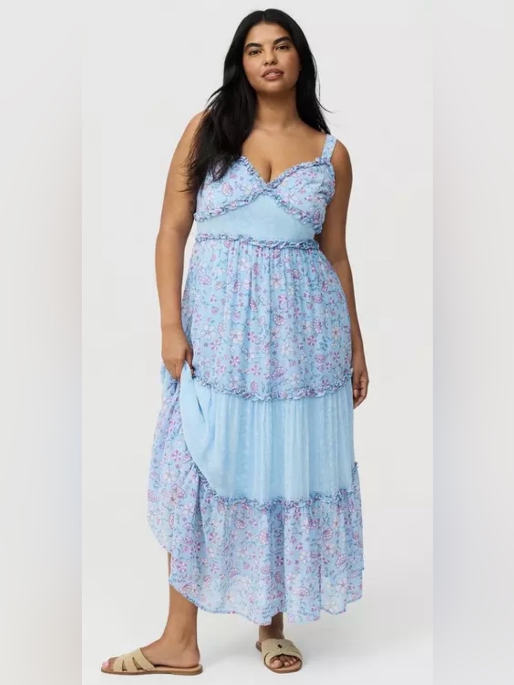 Torrid Chiffon V-Neck Light Blue Floral Tiered Maxi Dress     SIZE 18/20    *NWT